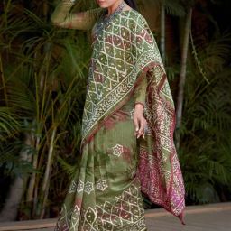 Satrani Green Printed Saree With Unstitched Blouse-picture-40