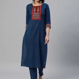 Kami Kubi Blue Cotton Printed Straight Kurta-image-83