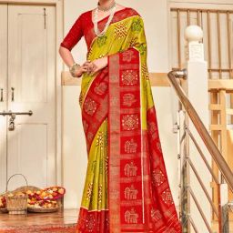 Saree Mall Green & Pink Printed Saree With Unstitched Blouse-image-47