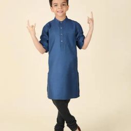Fabindia Kids Blue Solid Full Sleeves Kurta-image-81