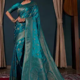 Vardha Teal Blue Woven Saree With Unstitched Blouse-picture-1