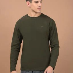 Cantabil Men's Olive Green Solid Round Neck T-Shirt-image-67