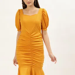 U&F Mustard Solid Bodycon Dress-image-97
