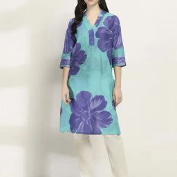 Rangriti Teal Cotton Straight Kurta-picture-10