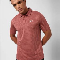 Reebok Red Slim Fit Striped Sports Polo-image-66