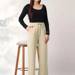 Globus Women Beige Mid Rise Elasticated Waist Relaxed Fit Trousers-image-2