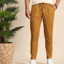 Mast & Harbour Men Pleated Pure Cotton Regular Trousers-image-21