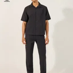 Styli Black Cotton Blend Regular Solid Shirt And Trousers-image-94