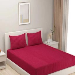 Swayam Essentials Stripes Red 144 TC Microfibre Double Bedsheet with 2 Pillow Covers-image-80