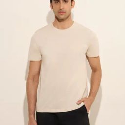WES Casuals by Westside Beige Slim-Fit Cotton T-Shirt-picture-29