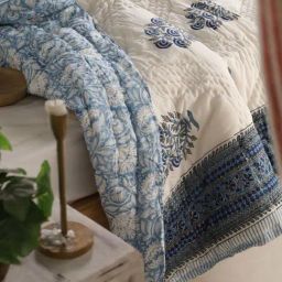 Peepul Tree Single Quilt In Fine Cotton | Reversible Hand Block Printed Blue Mist Jaipuri Razai | image 5