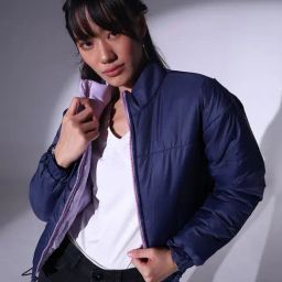 Hubberholme Lavender & Navy Relaxed Fit Reversible Puffer Jacket-picture-13