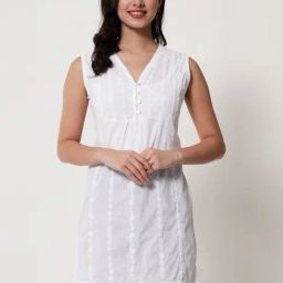 PARAMOUNT CHIKAN White Cotton Hand Embroidered Chikankari Straight Kurti-picture-37
