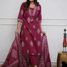 PARTHVI Floral Printed V-Neck Pure Cotton Kurta With Trousers And Dupatta-38