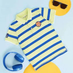 Pantaloons Junior Green & Blue Cotton Striped Polo T-Shirt-image-43