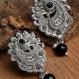 Karatcart Oxidised Silver Black Bead Drop Earring for Women-31
