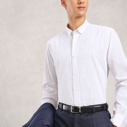 Nautica Men Premium Slim Fit Checked Cotton Linen Formal Shirt-picture-41