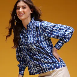 HERE&NOW Mandarin Collar Tie & Dye Ruffle Detail Top-image-91
