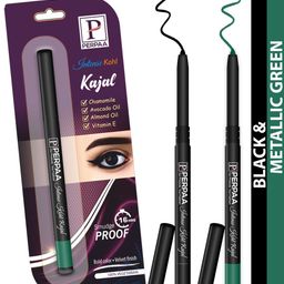 PERPAA Intense Set Of 2 Kohl Kajal Pencil - 0.35g Each - Black & Metallic Green-18