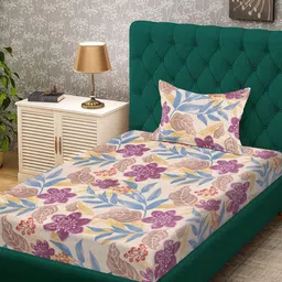 KLOTTHE Multicoloured Floral 300 TC Single Bedsheet with 1 Pillow Covers-image-19