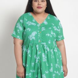 sindrellastorie Green & White Floral Back Tie Cinched Waist Top-picture-53