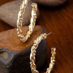 Karatcart Gold-Plated Twisted Wire Design Half Hoop Earrings for Women-46