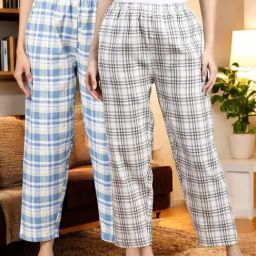 Kryptic Grey & Blue Cotton Relaxed Fit Printed Lounge Pants - Pack of 2-image-87