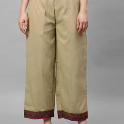 Indo Era Women Beige Hem Design Straight Palazzos-picture-14