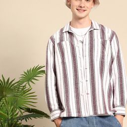 Mast & Harbour Relaxed Fit Self Striped Drop-Shoulder Sleeves Casual Shirt-image-23
