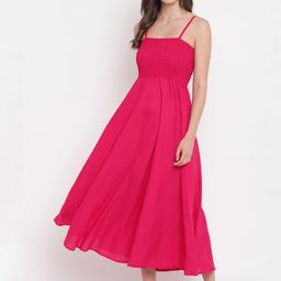 Aawari Women Solid Fit And Flare Midi Dress-image-12