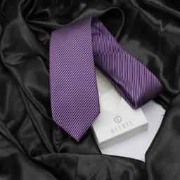 KOVOVE Men Purple & White Striped Broad Tie-picture-50