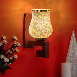Devansh White & Brown Printed Wood Traditional Wall Lamp-7