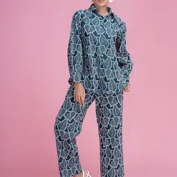 Lounge Dreams Printed Cotton Shirt With Trousers Co-Ords-picture-46