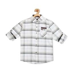 Cavio Kids White Cotton Chequered Full Sleeves Shirt-image-79