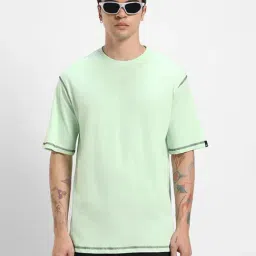 Bewakoof Green Cotton Loose Fit Self Pattern T-Shirt-picture-23
