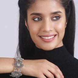 Jazz & Sizzle Women Silver-Plated & Floral Style Oxidized Bangle-Style Bracelet for Women-31