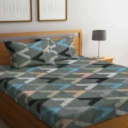 Klotthe Chevron Grey 300 TC Cotton Blend King Bed Sheet with 2 Pillow Covers-image-40