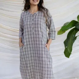 The Indian Ethnic Co Off White Straight Handwoven Kala Cotton Dress-picture-47