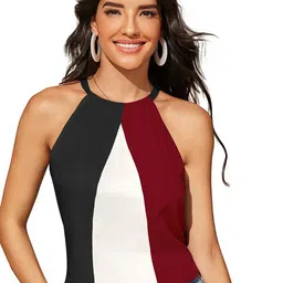 BAESD Colourblocked Halter Neck A-LIne Top-image-89