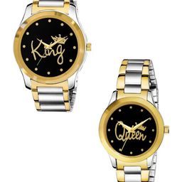 CSAMON Men Pack of 2 Dial & Bracelet Style Straps Analogue Watch GP Gold Kata King Queen-image-73