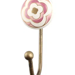 IndianShelf Pink and White Floral Printed Ceramic Wall Hooks-image-42