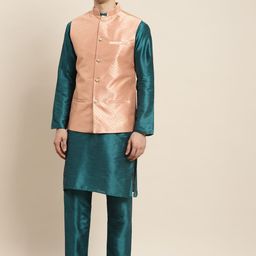 SOJANYA Men Teal Kurta with Pyjamas & Nehru Jacket-41