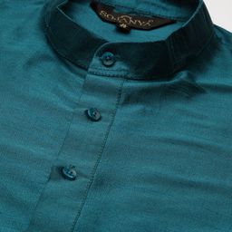 SOJANYA Men Teal Kurta with Pyjamas & Nehru Jacket image 2