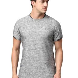 Slowave Grey Regular Fit Self Design T-Shirt-image-112
