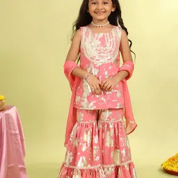 MASTARANG Grils Embroidered Kurti & Sharara With Dupatta-picture-15