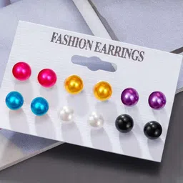 NAVJAI Set of 6 & Multi Plastic Artificial Beads Earrings-picture-4