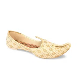 DESI COLOUR Men Gold-Toned Woven Design Mojaris-picture-8