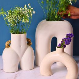 WEAVING HOMES 3Pcs White Ceramic Half Donut Shaped Flower Vases-image-44