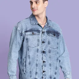 Bene Kleed Men Graphic Printed Oversized Denim Jacket Featuring Detachable Back Patch-picture-6