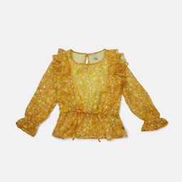 Gini and Jony Yellow Floral Print Net Cinched Waist Top-picture-56